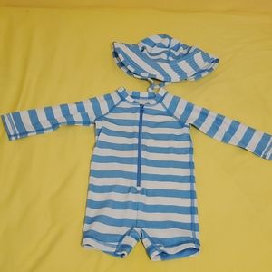 Hanna Anderson striped bathingsuit and hat